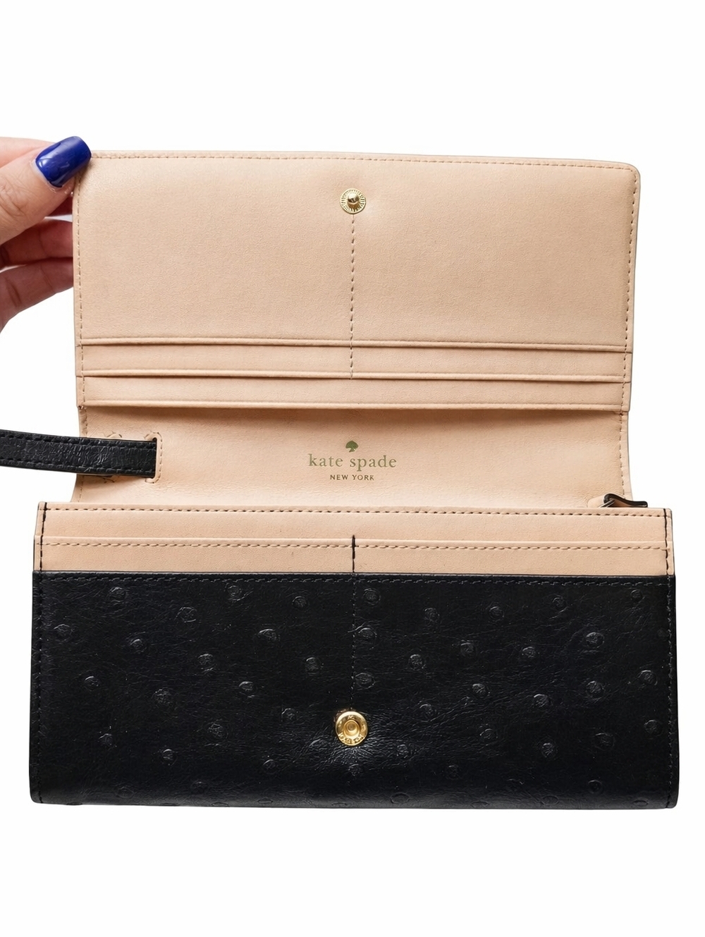 Kate Spade Ostritch Leather Wristlet / Wallet With Bow - Picture 3 of 6